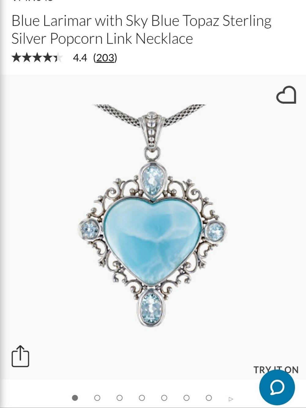 JTV Larimar & Blue Topaz Heart Pendant Necklace 18" Popcorn Chain #VMH045 - Picture 16 of 16